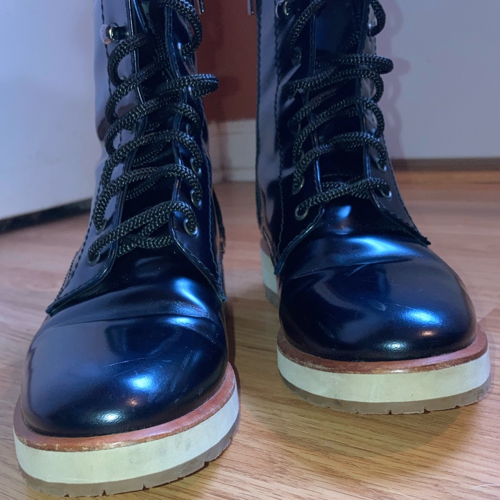 Aquatalia Zifa Waterproof Leather Lace Up Side Zip Navy Boots sz 5 1/2 - Picture 7 of 12